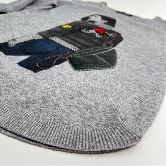 GABBY ISABELLA Lady Patchwork Jewelled Appliqué Grey Graphic Crewneck Sweater - Picture 5 of 17